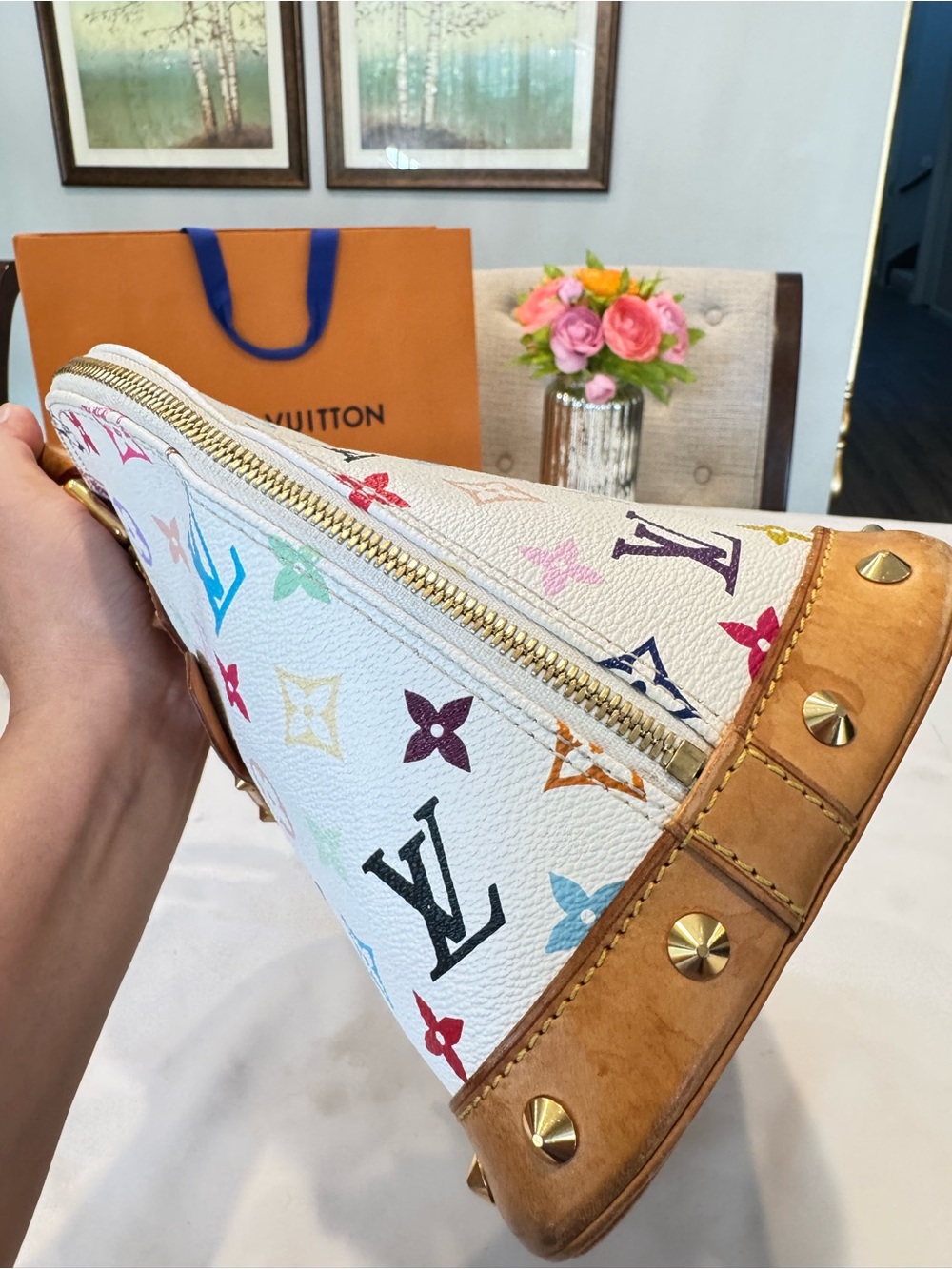 Authentic Louis Vuitton White Multicolor Monogram Alma Bag - Picture 8 of 13